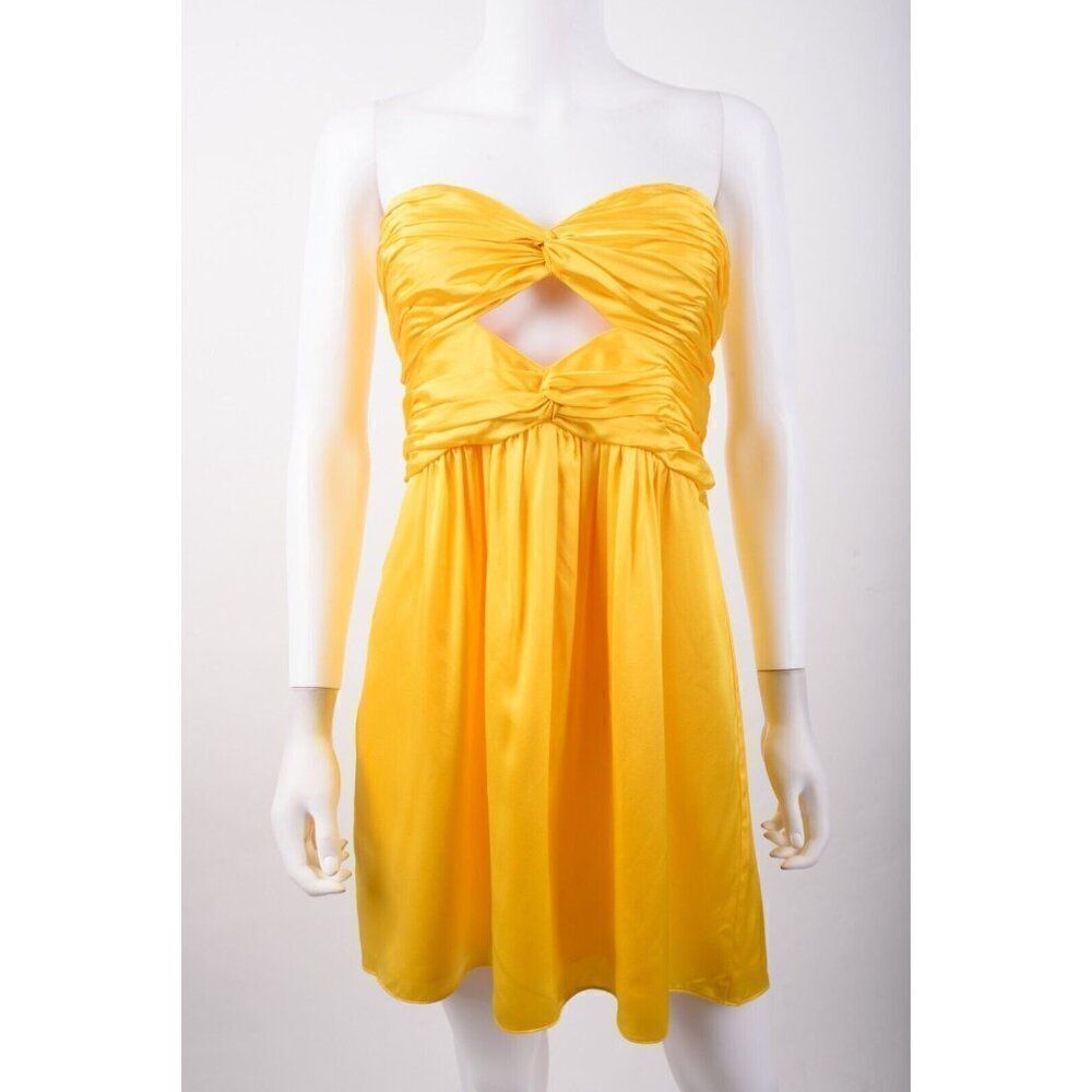 Cinq A Sept Womens Beck Silk Strapless Mini Dress Cut Out Sz 12 Yellow NWD